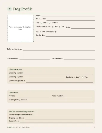 Dog Profile page, as it looks in the PDF