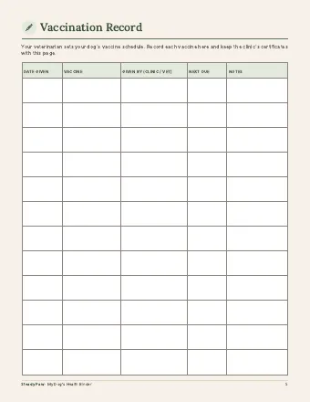 Vaccination Record page, as it looks in the PDF