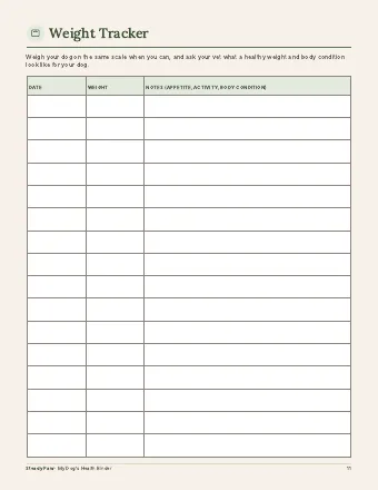 Weight Tracker page, as it looks in the PDF